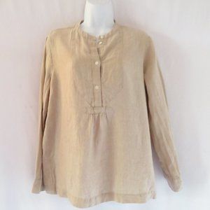 J. Crew Baird McNutt Irish Linen Taupe Stone Work Shirt Pullover Size 8